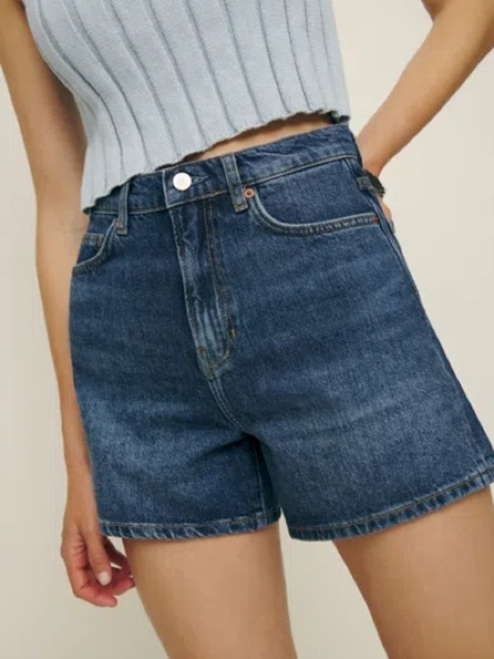 Reformation Wilder High Rise Relaxed Jean Shorts Donner Wash Denim Size 30 10